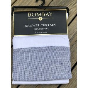 New Bombay Fabric Shower Curtain White & Black, Accent Border ,Cotton, India